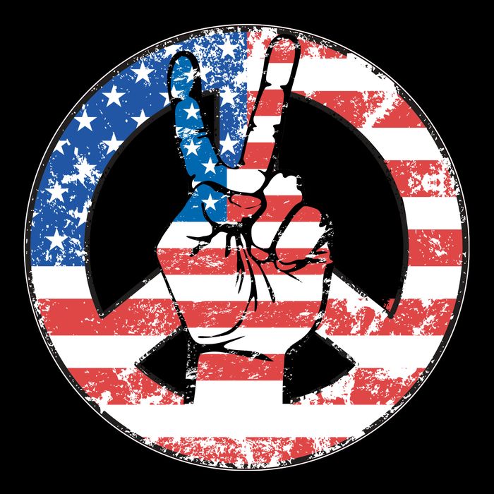 USA American Flag Peace Sign Symbol Drawstring Bag