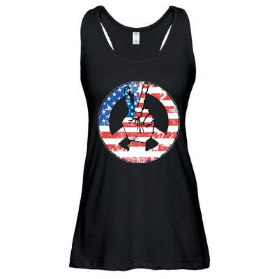 USA American Flag Peace Sign Symbol Ladies Essential Flowy Tank