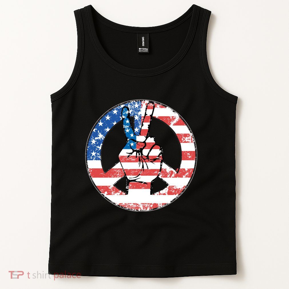 USA American Flag Peace Sign Symbol Tank Top
