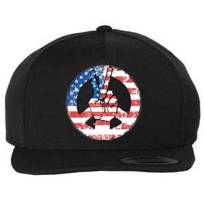 USA American Flag Peace Sign Symbol Wool Snapback Cap