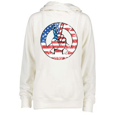 USA American Flag Peace Sign Symbol Womens Funnel Neck Pullover Hood