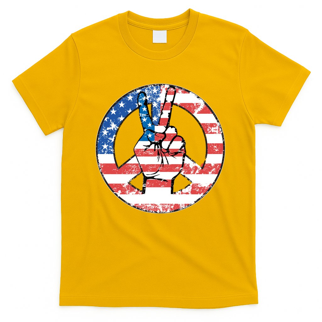 USA American Flag Peace Sign Symbol T-Shirt