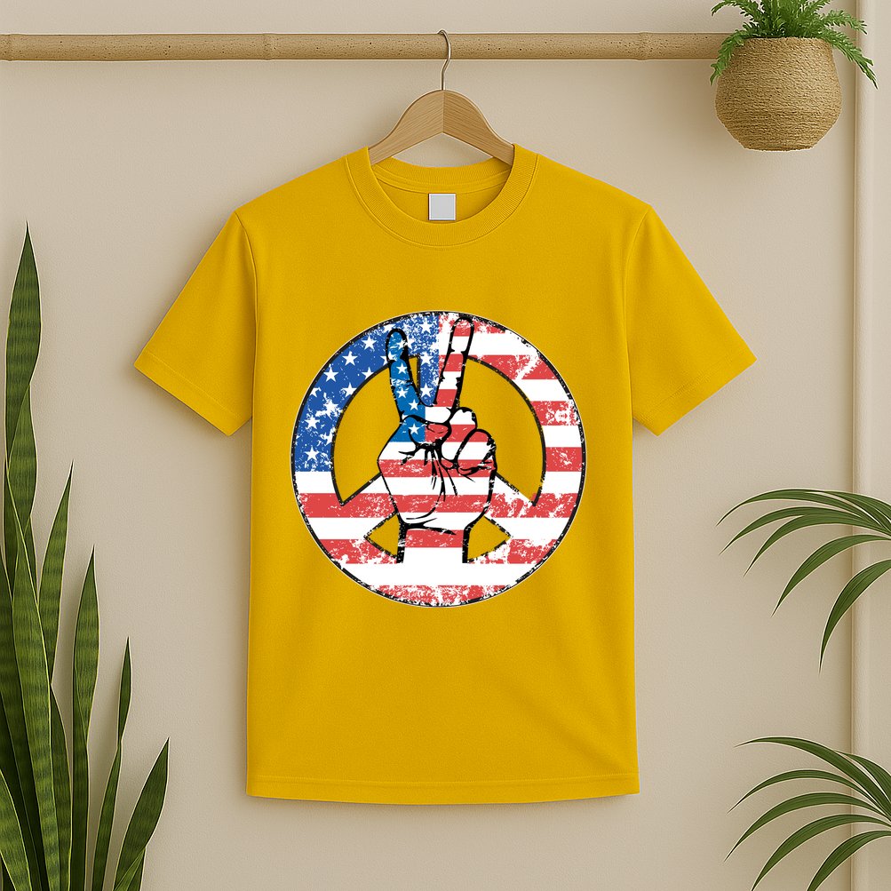USA American Flag Peace Sign Symbol T-Shirt