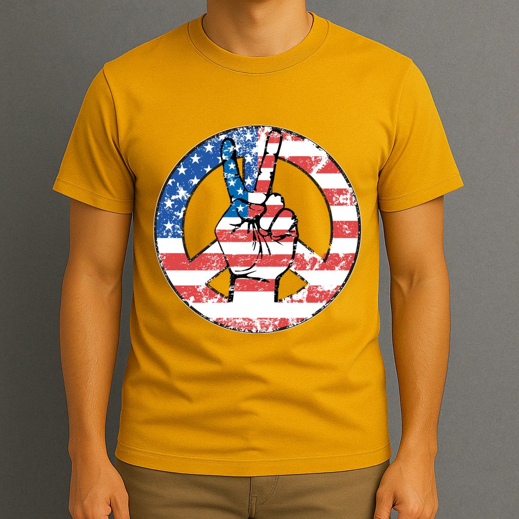 USA American Flag Peace Sign Symbol T-Shirt