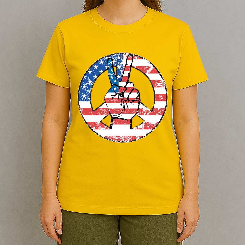 USA American Flag Peace Sign Symbol T-Shirt