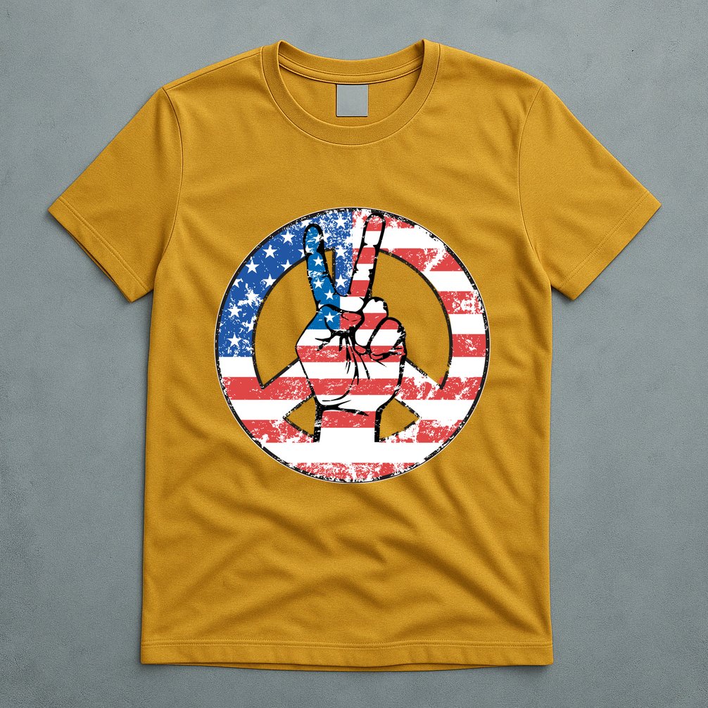 USA American Flag Peace Sign Symbol T-Shirt