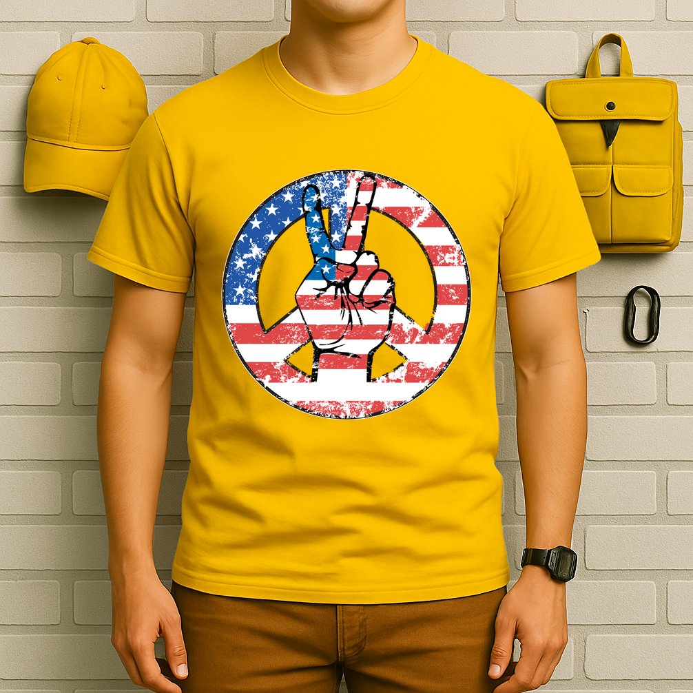 USA American Flag Peace Sign Symbol T-Shirt