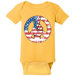 USA American Flag Peace Sign Symbol Baby Bodysuit