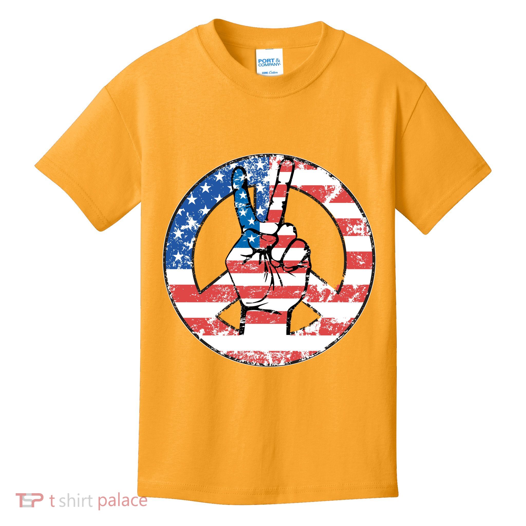 USA American Flag Peace Sign Symbol Kids T-Shirt