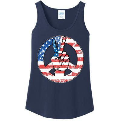 USA American Flag Peace Sign Symbol Ladies Essential Tank