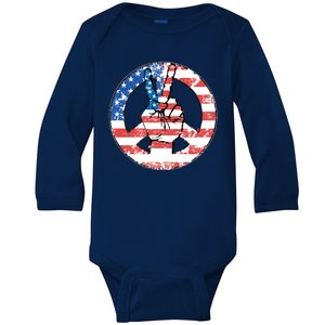 USA American Flag Peace Sign Symbol Baby Long Sleeve Bodysuit