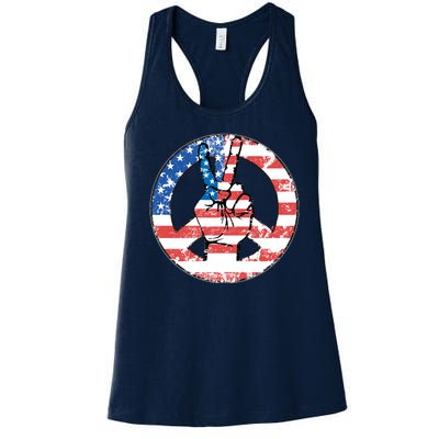 USA American Flag Peace Sign Symbol Women's Racerback Tank