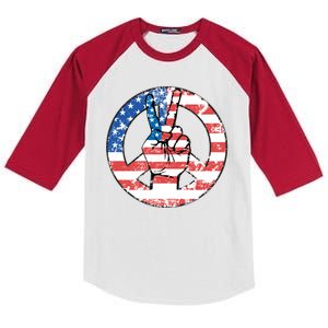 USA American Flag Peace Sign Symbol Kids Colorblock Raglan Jersey