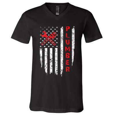 Usa American Flag Plumber Women Plumbers Patriotic V-Neck T-Shirt