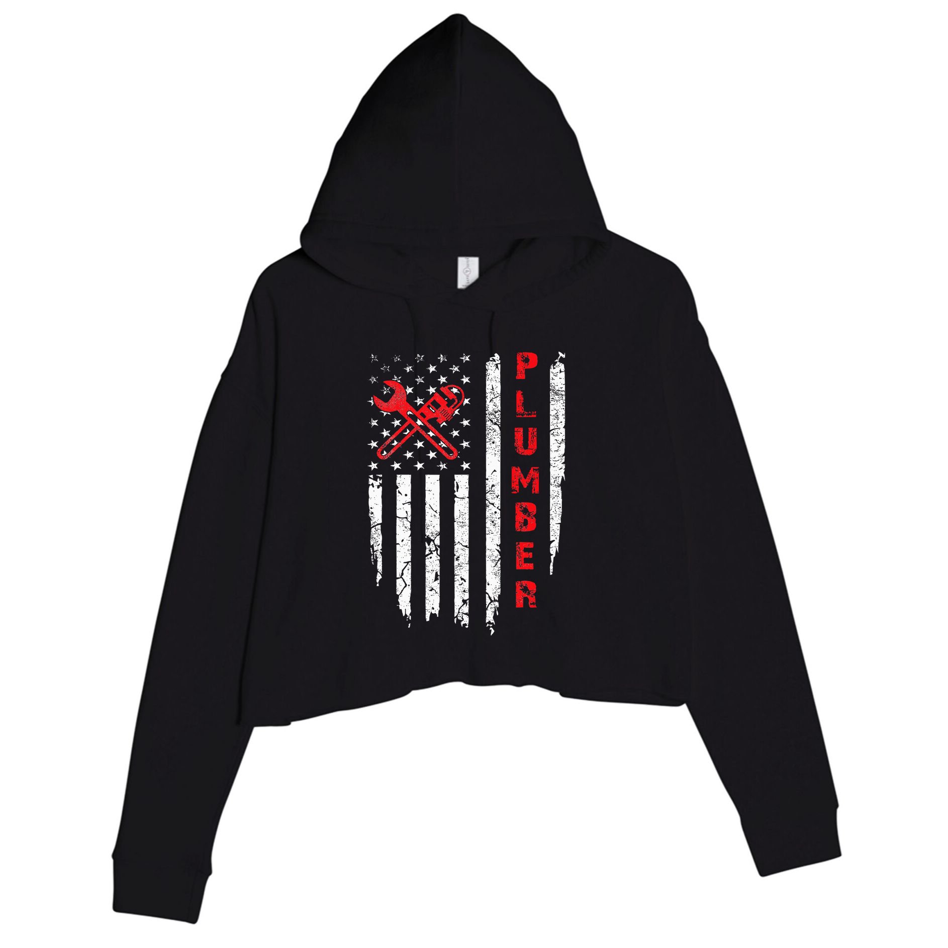 Usa American Flag Plumber Women Plumbers Patriotic Crop Fleece Hoodie