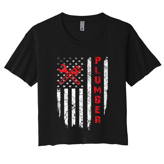 Usa American Flag Plumber Women Plumbers Patriotic Women's Crop Top Tee