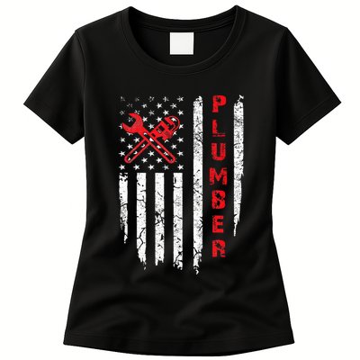 Usa American Flag Plumber Women Plumbers Patriotic Womens T-Shirt