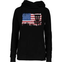 US American Flag Disc Golf Basket Frisbee Vintage Disc Golf Womens Funnel Neck Pullover Hood