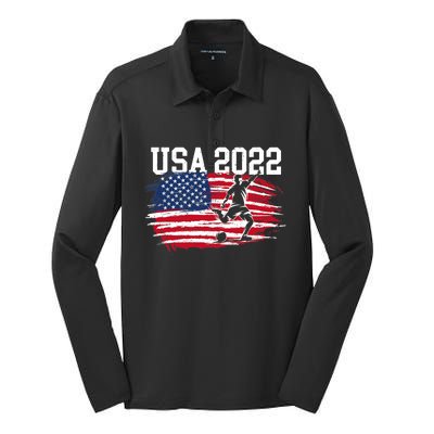 USA American Flag Soccer Tournament Silk Touch Performance Long Sleeve Polo