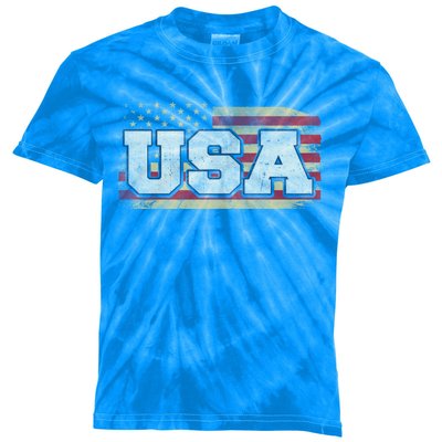 Usa American Flag 4th Of July Veterans Day Memorial Day Gift Kids Tie-Dye T-Shirt