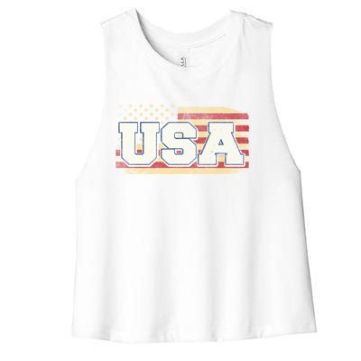 Usa American Flag 4th Of July Veterans Day Memorial Day Gift Women's Racerback Cropped Tank