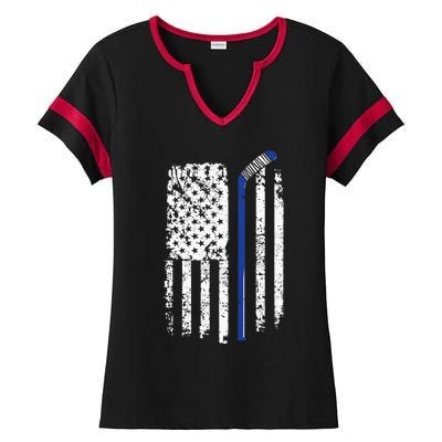 U.S. American Flag Hockey Player Ladies Halftime Notch Neck Tee