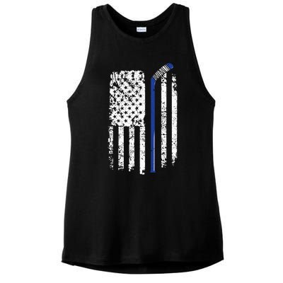 U.S. American Flag Hockey Player Ladies PosiCharge Tri-Blend Wicking Tank