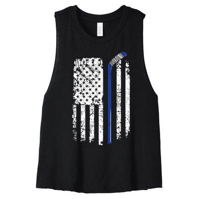 U.S. American Flag Hockey Player Women's Racerback Cropped Tank