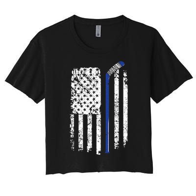 U.S. American Flag Hockey Player Women's Crop Top Tee