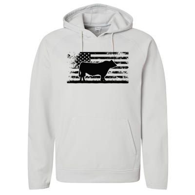 USA American Flag America Cow Black Angus Rancher Performance Fleece Hoodie