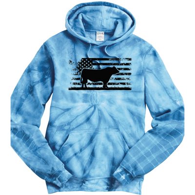 USA American Flag America Cow Black Angus Rancher Tie Dye Hoodie