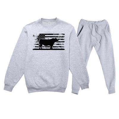 USA American Flag America Cow Black Angus Rancher Premium Crewneck Sweatsuit Set