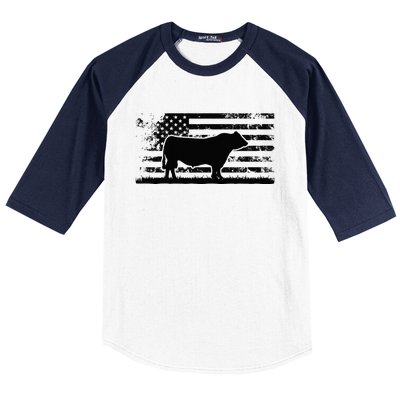 USA American Flag America Cow Black Angus Rancher Baseball Sleeve Shirt