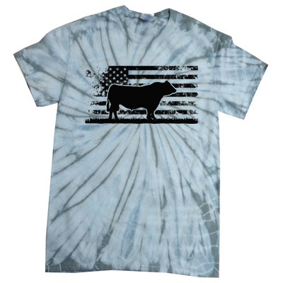 USA American Flag America Cow Black Angus Rancher Tie-Dye T-Shirt