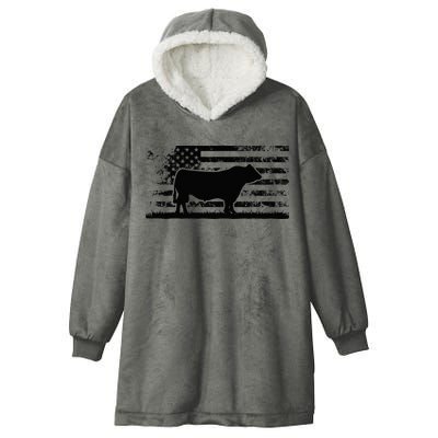 USA American Flag America Cow Black Angus Rancher Hooded Wearable Blanket