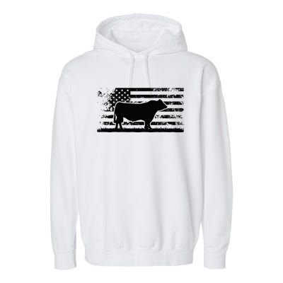 USA American Flag America Cow Black Angus Rancher Garment-Dyed Fleece Hoodie