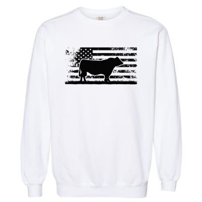 USA American Flag America Cow Black Angus Rancher Garment-Dyed Sweatshirt