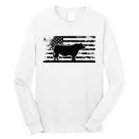 USA American Flag America Cow Black Angus Rancher Long Sleeve Shirt