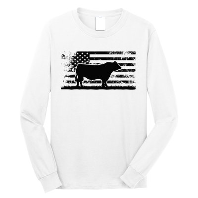 USA American Flag America Cow Black Angus Rancher Long Sleeve Shirt