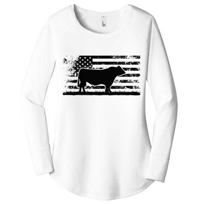 USA American Flag America Cow Black Angus Rancher Women's Perfect Tri Tunic Long Sleeve Shirt