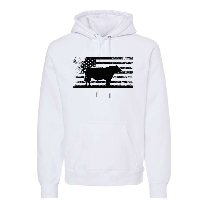 USA American Flag America Cow Black Angus Rancher Premium Hoodie