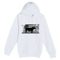 USA American Flag America Cow Black Angus Rancher Premium Pullover Hoodie