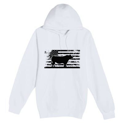 USA American Flag America Cow Black Angus Rancher Premium Pullover Hoodie