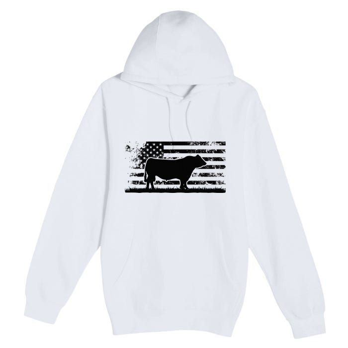 USA American Flag America Cow Black Angus Rancher Premium Pullover Hoodie