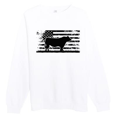 USA American Flag America Cow Black Angus Rancher Premium Crewneck Sweatshirt