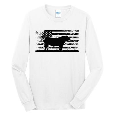 USA American Flag America Cow Black Angus Rancher Tall Long Sleeve T-Shirt