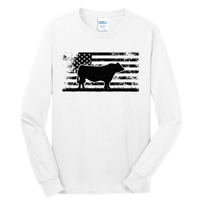 USA American Flag America Cow Black Angus Rancher Tall Long Sleeve T-Shirt