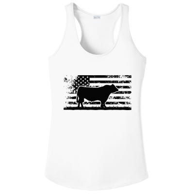 USA American Flag America Cow Black Angus Rancher Ladies PosiCharge Competitor Racerback Tank