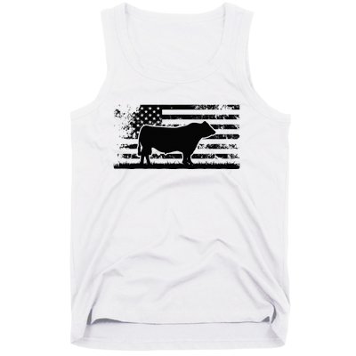 USA American Flag America Cow Black Angus Rancher Tank Top