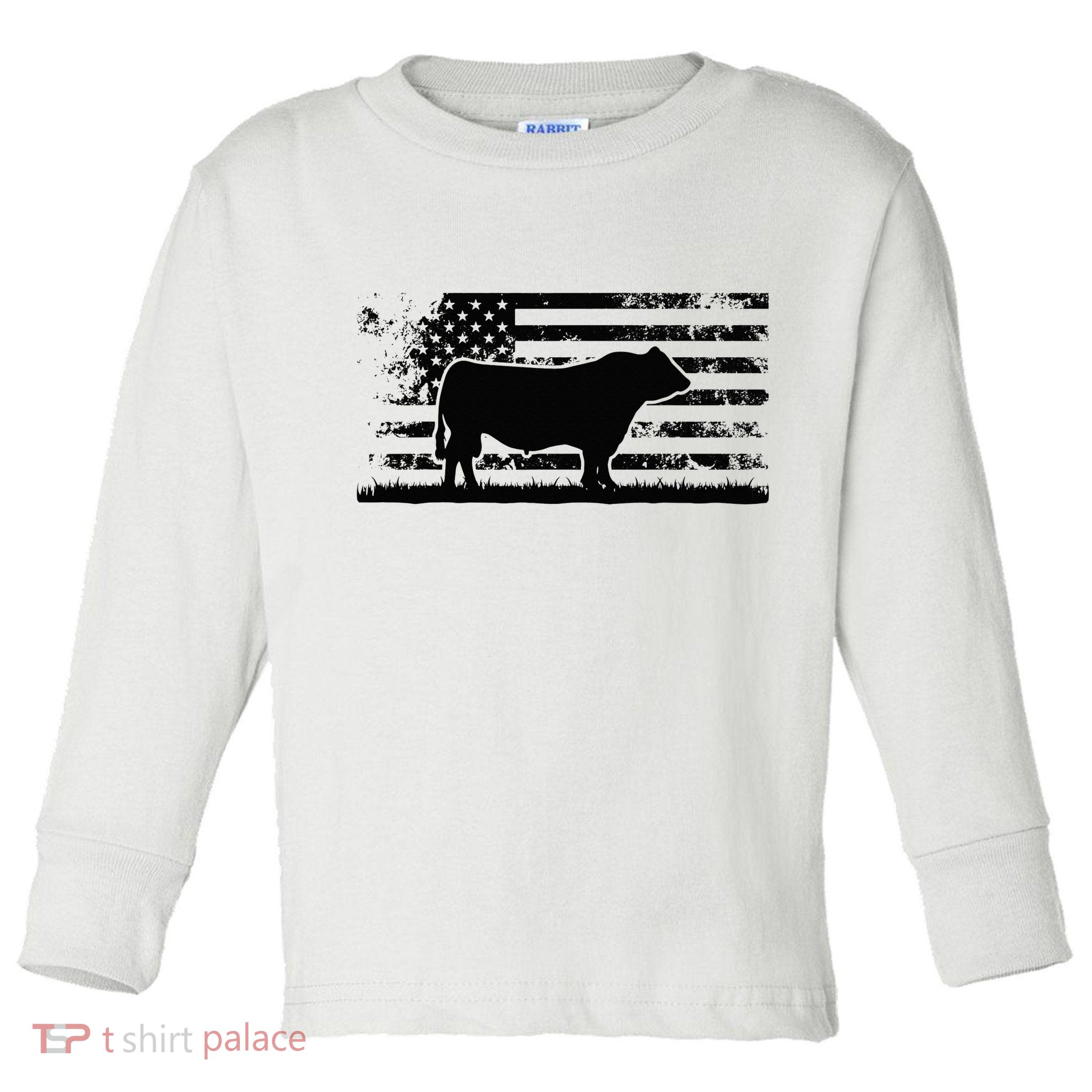 USA American Flag America Cow Black Angus Rancher Toddler Long Sleeve Shirt
